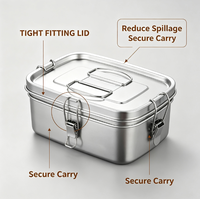 Boîte à lunch bento multicouche en acier inoxydable 304 de 1,8 L avec couvercle, pour étudiants, usage quotidien, style rétro, boîte de rangement alimentaire portable