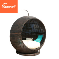 Mobilier d'extérieur commercial, rotin, rotin, forme pomme, lit de repos rond classique pour la plage