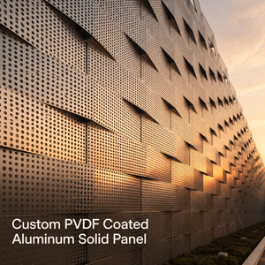 แผ่นโลหะเคลือบ PVDF แบบเจาะรูตามสั่ง ทนลม สำหรับผนังม่านแบบโปร่งแสง ใช้สำหรับตกแต่งภายนอกพิพิธภัณฑ์และห้องจัดแสดงนิทรรศการ - Product Image 1