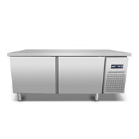 Lemari Pendingin Komersial 2 Pintu Stainless Steel dengan Meja Kerja, Kontrol Termostat Digital, Sistem Defrost Otomatis, R134a, 3 Bintang