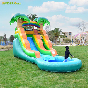 Tobogán Acuático Azul Comercial para Adultos, Tobogán Inflable con Palmeras y Área <span class=keywords><strong>de</strong></span> Piscina - Product Image 4