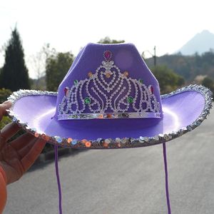 Chapeaux de <span class=keywords><strong>Cowboy</strong></span> pour femmes, accessoires occidentaux, violet, blanc, rose, chapeau de fête, <span class=keywords><strong>grande</strong></span> couronne, en feutre, à paillettes, perlée, petite <span class=keywords><strong>taille</strong></span> - Product Image 2
