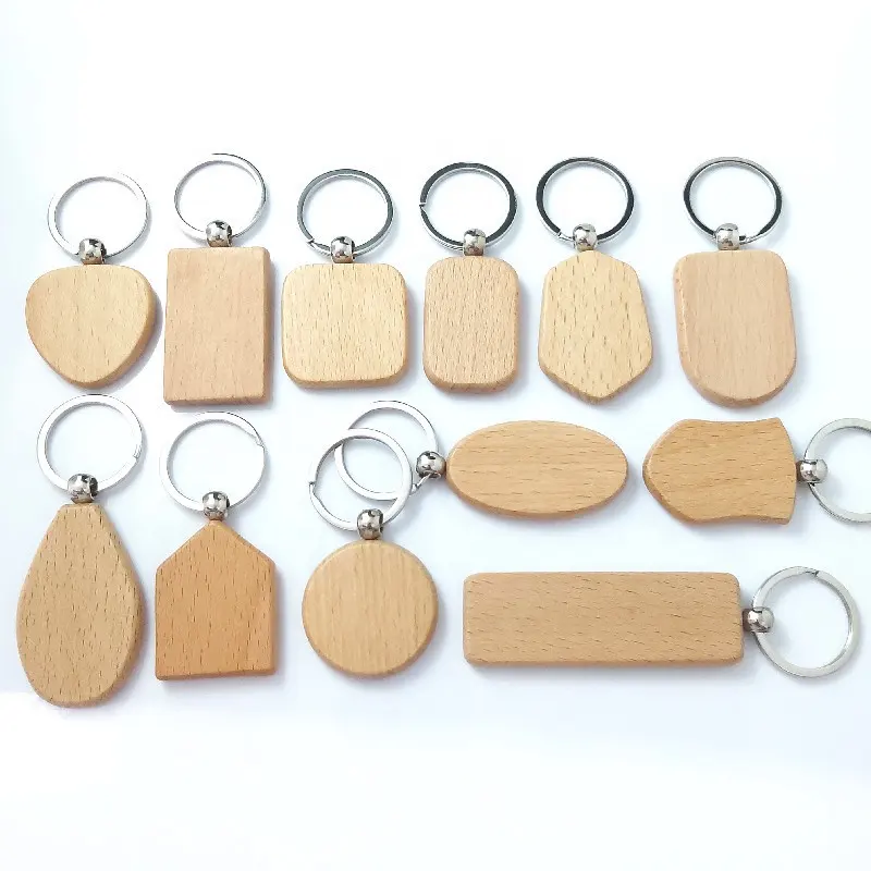 Porte-clés en bois fait à la main, bricolage, 100 pièces, étiquette avec anneau fendu