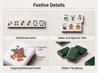 Jeu de Mahjong de Noël haut de gamme pour 4 joueurs, design américain, tuiles en acrylique gravées, finition scintillante en cristal, OEM, divertissement