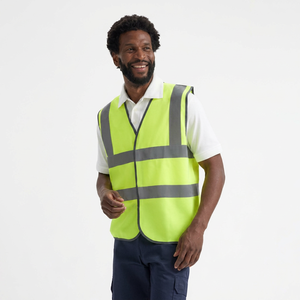Gilet de sécurité réfléchissant jaune pour homme, col en V, fermeture éclair, respirant, léger, décontracté, vêtement d'extérieur, tenue de travail estivale - Product Image 1