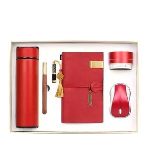 6 in 1 regalo di nozze souvenir regalo logo personalizzato 2023 diario per notebook con penna e scatola e set regalo usb + boccetta + mouse + altoparlante