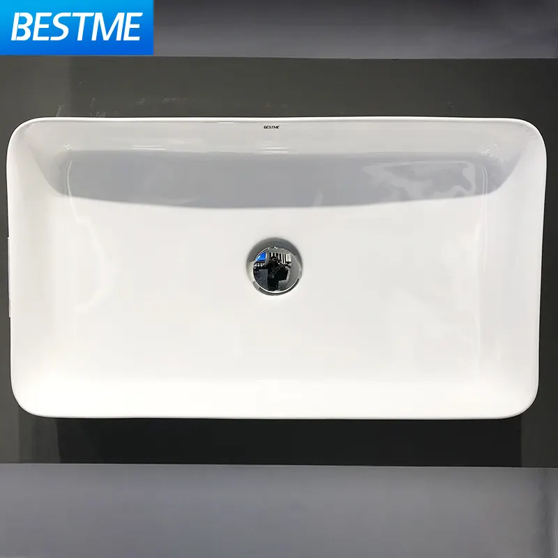 Lavabo con diseño artístico de color blanco y diseño rectangular, lavabo de baño de alta temperatura, 1280 de cerámica de tiro sobre encimera