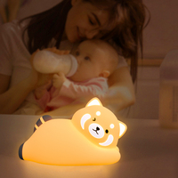 Haute qualité Kawaii rouge Panda LED lampe de nuit fonction de synchronisation Respirer Mode Rechargeable Silicone mignon Animal veilleuse pour les enfants