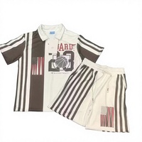 Conjunto de 2 Piezas de Baloncesto Casual de Verano para Hombre, 100% Algodón Tejido Transpirable, Camiseta Polo con Estampado Digital de Bandera Americana a Rayas, Elástica
