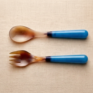 ชุดอุปกรณ์เสิร์ฟสลัด Neeli Natural Horn Blue Tip พร้อมปลายเรซิ่นสี  ปลอดภัยสำหรับอาหาร  ด้ามจับขัดเงาด้วยมือ  สองสี  สำหรับงานปาร์ตี้และงานขึ้นบ้านใหม่ - Product Image 1