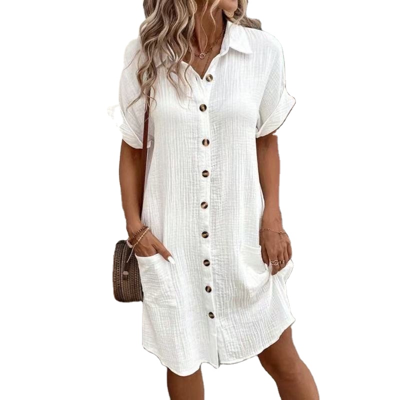 flowy gathered dress Faye Midi Ramie Shirt Dress White – Colleen Collective main image 1
