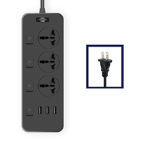 Multiprise d'extension 3 prises universelles 3 Ports USB A pour téléphone tablette prise de charge cordon 2M prise plate pour bureau à domicile