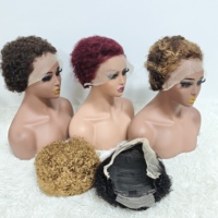 Promotion Letsfly : Perruque Pixie Bouclée 10$ avec Lace Frontale 13x4, Coupe Courte, Cheveux Brésiliens Ondulés, 100% Cheveux Humains, Vente en Gros