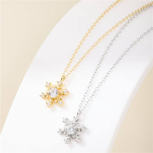 Colgante de copo de nieve personalizable en plata de ley S925 con circonita de corte redondo, versión cobre, plata y oro, regalo de San Valentín para mujer - Product Image 4