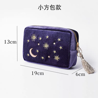 Logo personnalisé lune étoiles soleil rose maquillage résistant à l'eau velours broderie maquillage brosse sac stockage fermeture éclair cosmétique pochette