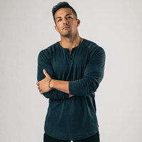 Chemises de sport à col en V et muscle pour hommes T-shirts en jersey de fitness en coton à manches longues de coupe régulière T-shirt de gymnastique pour hommes