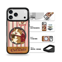 Coque de téléphone AG Feeling Black Edge avec motif chat café doré pour iPhone 17, 17 Pro Max, 16 Pro, 15, 15 Pro Max, 15 Pro, 14 Pro Max – Coque magnétique