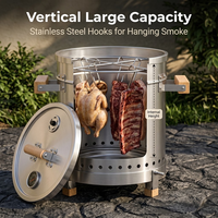 Pemanggang Arang Vertikal Stainless Steel dengan Tutup Termometer Ventilasi Udara untuk Memasak Barbekyu di Teras, Patio, dan Taman