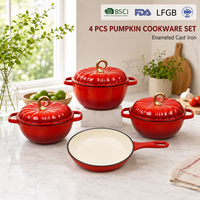 Lot de 11 casseroles et poêles en fonte émaillée 3 couleurs, motif citrouille, durables, certifiées BSCI, compatibles lave-vaisselle, multicouche