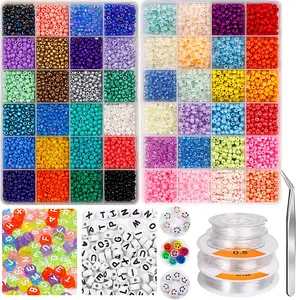 7200 Stück Glas-Samenperlen 4 mm 48 Farben 6/0 Perlen für Schmuckherstellungs-Kit für Armbänder-Ohrringe Ring-Halsbänder-Herstellung