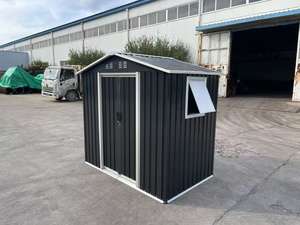 Abri métallique noir de 6 pieds x 4 pieds avec fentes de ventilation et fenêtres, abri de jardin avec <span class=keywords><strong>porte</strong></span> coulissante - Product Image 5