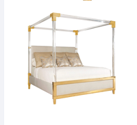 Lit King Size en Acrylique Transparent de Luxe Moderne avec Cadre en Laiton, Structure Démontable pour Chambre d'Hôtel