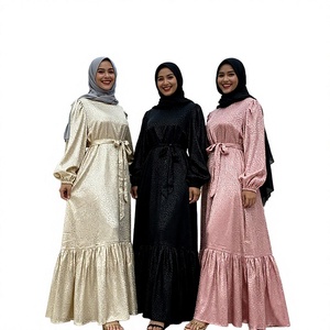Elegant Women's <b>Long</b>-Sleeved Satin <b>Dress</b> Ruffle Edge Fashionable <b>Eid</b> Mubarek Abaya Spring Summer Lightweight Breathable Quick - Product Image 2