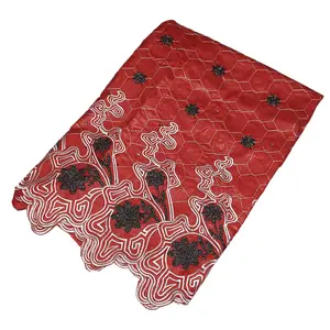 Afrika Guinea Bazin Brokat Damask Kain dengan Bordir Swiss Renda untuk Femme Bazin Riche Brode Kain 5 Halaman/Set