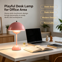 Lampe de table en métal en forme de champignon rose, lampe de bureau moderne à abat-jour en forme de dôme, lampe de chevet décorative pour chambre à coucher, salon, chambre d'enfant