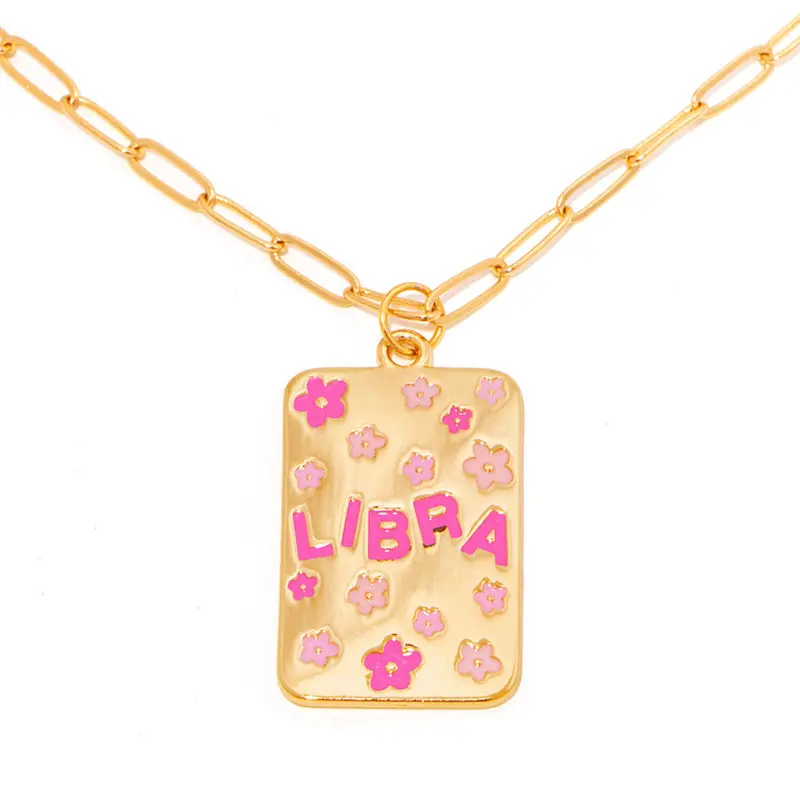 Groothandel Cadeau Sieraden Koper 18K Echt Verguld Email 12 Zodiac Letter Sign Candy Color Creatieve Astrologie Ketting