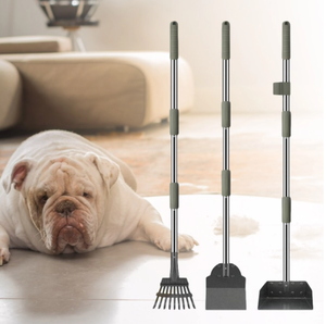 Kit de bac à crottes et râteau pour chien, 3 pièces, pelle à crottes en métal, pelle d'élimination des déchets pour animaux de compagnie avec longues poignées sectionnelles réglables - Product Image 5