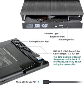 Unidad de <span class=keywords><strong>DVD</strong></span> Óptica EDD08 V2, Grabadora de CD/<span class=keywords><strong>DVD</strong></span> Portátil USB 3.0 USBC, Reproductor de <span class=keywords><strong>DVD</strong></span> para Computadora, Grabadora de <span class=keywords><strong>DVD</strong></span> de 8x, Bandeja de CD de <span class=keywords><strong>24x</strong></span> Tipo C - Product Image 3