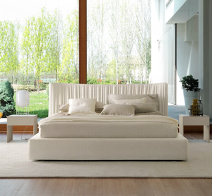 Letto in Tessuto Minimalista Italiano con Ampia Testiera di Lusso Moderna, Struttura Letto Matrimoniale di Design per un Elegante Arredamento della Camera da Letto Principale - Product Image 2