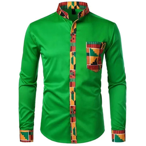 <span class=keywords><strong>Chemise</strong></span> <span class=keywords><strong>Homme</strong></span> Slim Fit à Manches Longues avec Col Boutonné, Motif Patchwork Tendance, <span class=keywords><strong>Chemise</strong></span> <span class=keywords><strong>Africaine</strong></span> en Tissu Wax pour <span class=keywords><strong>Homme</strong></span> - Product Image 5
