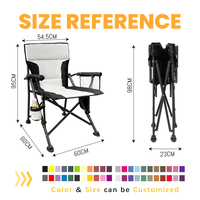 Chaise de camping pliable robuste avec accoudoirs rigides rembourrés, tube en acier de 22 mm, siège portable d'extérieur pour la pêche, le pique-nique, la plage