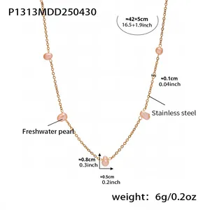 Collier ras du cou mystérieux en perles d'eau douce roses de haute qualité, en acier inoxydable doré, accessoire d'été élégant pour chrétiens - Product Image 6