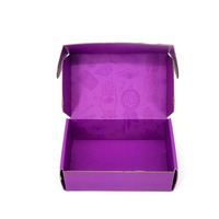 Boîte d'expédition en carton ondulé personnalisée à fort contraste violet et vert néon, imprimée recto-verso