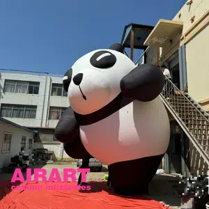 防火充气熊猫卡通，充气胖熊猫中国吉祥物，跑步熊猫卡通玩具公园庭院装饰