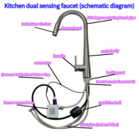 Robinet de cuisine moderne automatique sans contact avec fonction de tirage vers le bas et mélangeur d'eau froide, capteur numérique LED