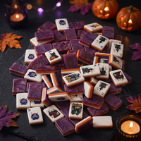 Ensemble de Mahjong Américain de Luxe 160 Pièces Thème Halloween Effrayant, Tuiles en Acrylique avec Jokers, Maison Hantée, Sorcière, Chat Noir, Cadeau de Fête