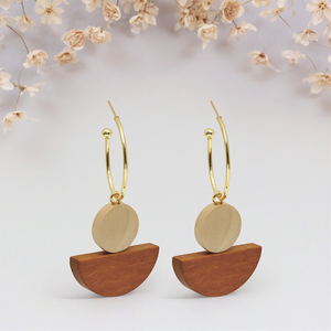 Sdell colgante de Pendientes de Forma geométrica de madera mới Bohemian gỗ hình học dài bông tai bạc kim tai móc - Product Image 6