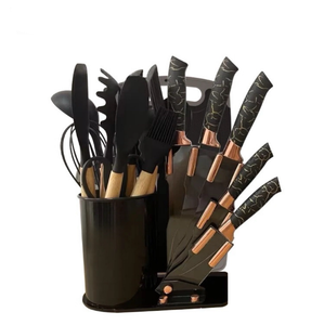 Hot Sell 19pcs Heat Resistant Silicone <strong>Kitchen</strong> <strong>Accessories</strong> With <strong>Wood</strong> Handle <strong>and</strong> Cuttings Board Storage Bucket <strong>Kitchen</strong> Gadget Set - Product Image 5