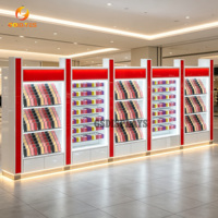 Mueble de Exhibición Minimalista para Tienda de Teléfonos, Gabinete de Pared con LED, Mostradores de Madera Comerciales con Estante para Fundas de Teléfono