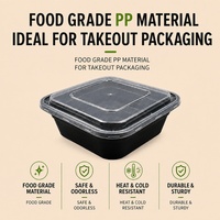 Contenants alimentaires jetables en PP noirs, carrés et ronds, boîtes de préparation de repas à emporter avec couvercles pour la restauration