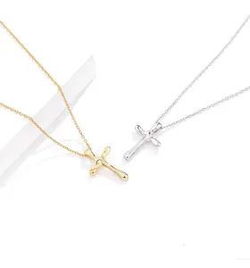 Dainty Jewelry Real 925 Sterling Silver Gold Plated Jesus Faith Cross Pendant Choker Charm Necklace For Women