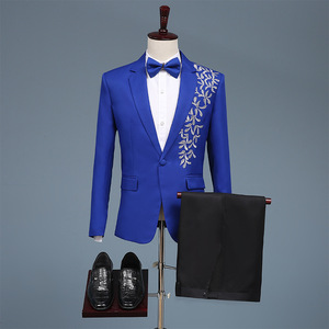 <span class=keywords><strong>Costume</strong></span> d'affaires pour hommes <span class=keywords><strong>rouge</strong></span> bleu noir <span class=keywords><strong>blanc</strong></span> Slim Fit simple boutonnage fermeture éclair mouche scène chœur <span class=keywords><strong>Costume</strong></span> hôte maître de cérémonie Performance - Product Image 1