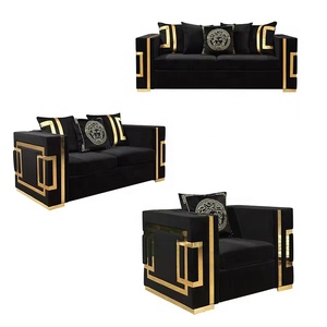 Set di Divani Lussuosi in Velluto Nero <span class=keywords><strong>e</strong></span> Divanetti a 1, 2 <span class=keywords><strong>e</strong></span> 3 Posti per la Casa, Arredamento Moderno da Salotto - Product Image 1