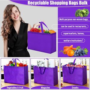 Sacs d'épicerie réutilisables, grands sacs fourre-tout pliables non tissés, 16x6x12 pouces, avec poignées, pour les courses et les cadeaux - Product Image 5