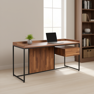 Scrivania per computer con 1 cassetto in noce e struttura in metallo, mobili per ufficio domestico - Product Image 2