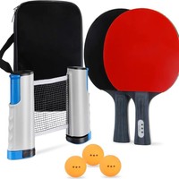 Ensemble familial de raquettes de tennis de table en bois, 2 raquettes avec filet de tennis de table, support de filet portable, raquette de ping-pong